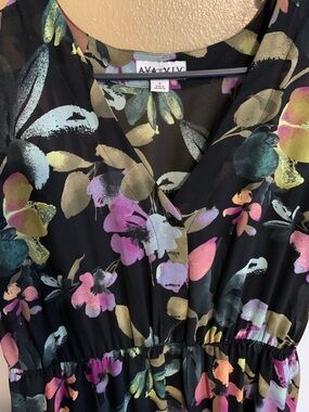 Ava & Viv Black Floral Maxi Dress with Pink, Yellow & Green Print